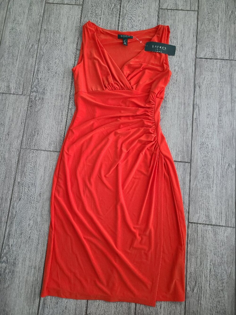 Lauren Ralph Lauren Women's Sleeveless Ruched Dress Tesoro Orange Size 4 NWT